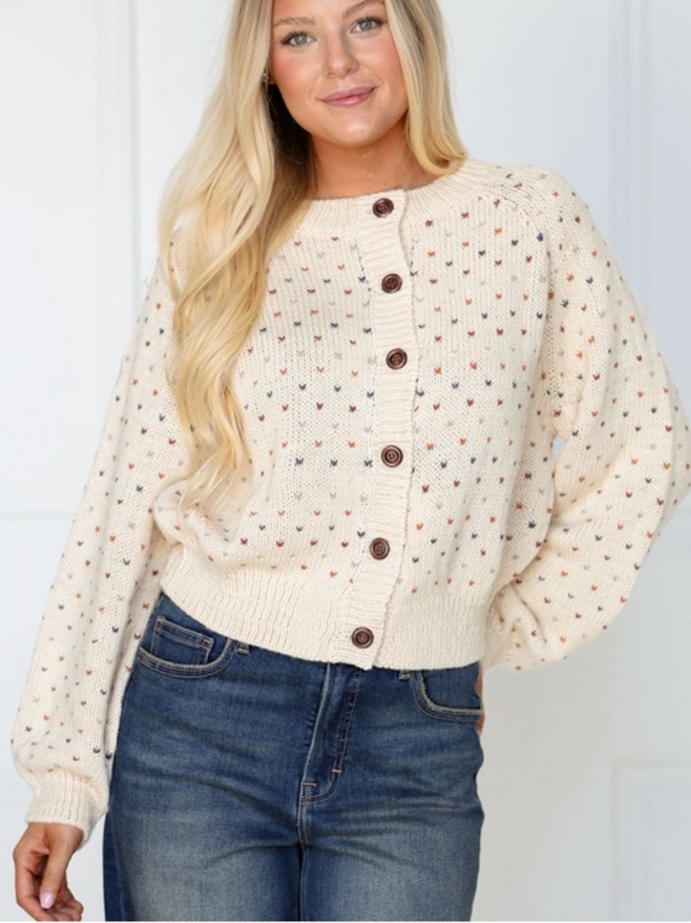 Neutral Ground Multi Color Dotted Cardigan Sweater Size M